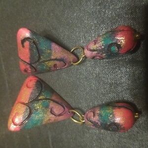 Vintage Multi Colored Wood Earrings